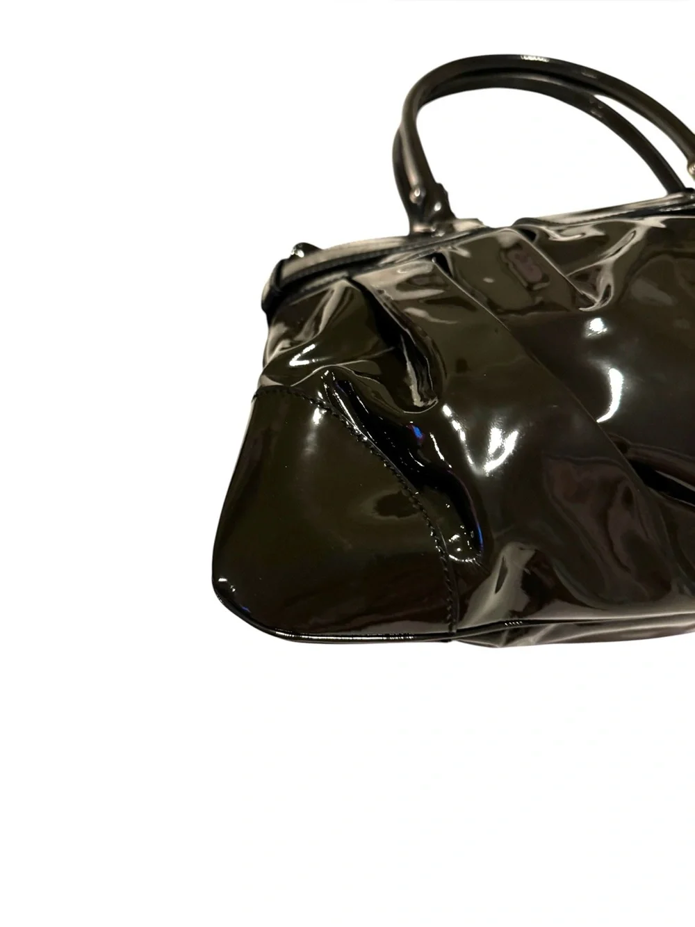 Salvatore Ferragamo Olive Green Patent Leather Marisa Gancini Satchel Auth